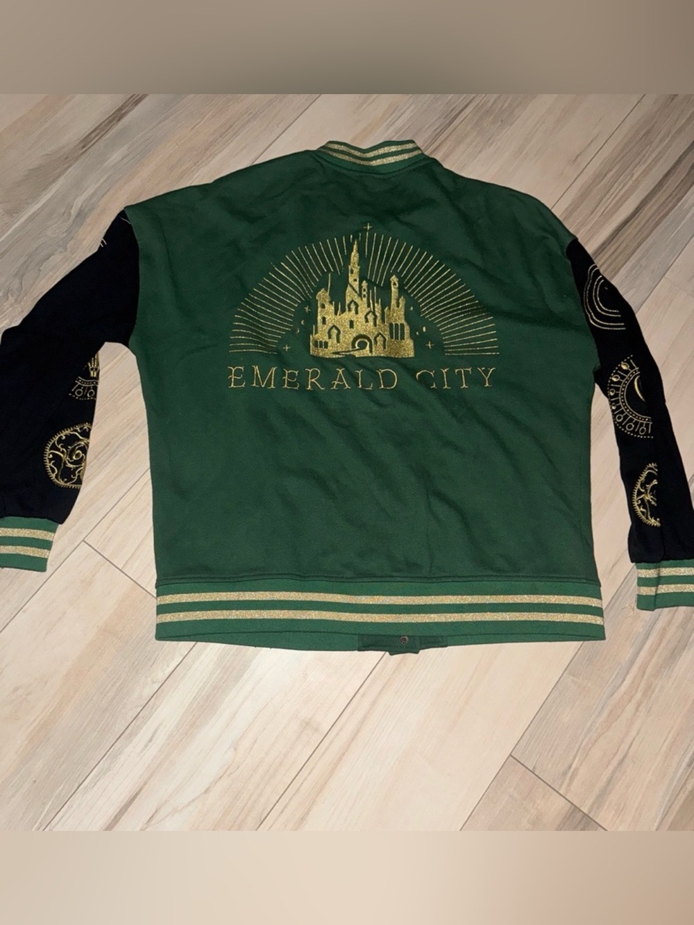 Women’s Wicked Emerald City Green and Black Varsity Jacket | Size Large